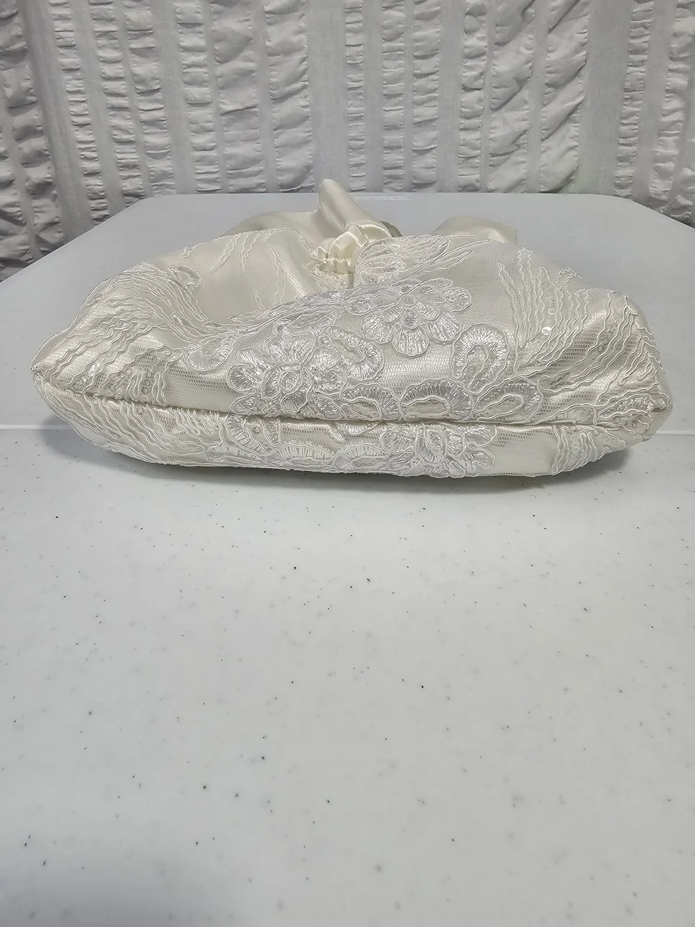 Enchanted Bride Satin Bridal Purse Wedding Money Bag White Satin Pearl Lace